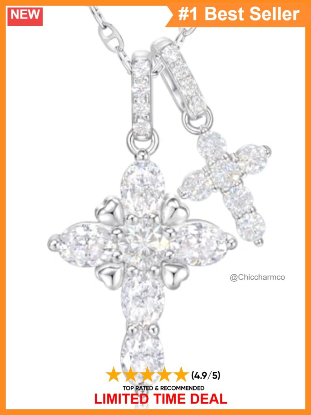 Moissanite Double Cross Necklace 14K Gold Vermeil Sterling Silver Pendant